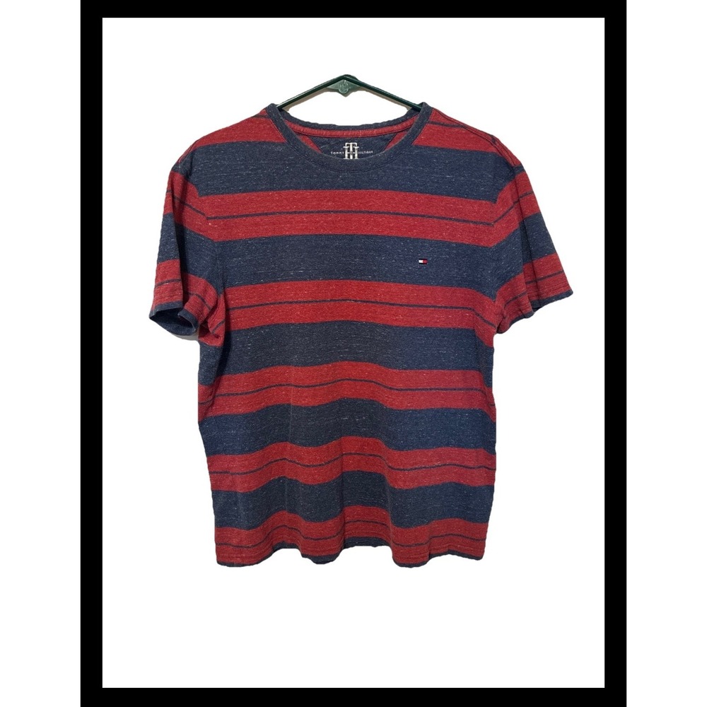 Tommy Hilfiger Mens Medium T-Shirt Navy Red Striped Short Sleeve Crew Neck Tee